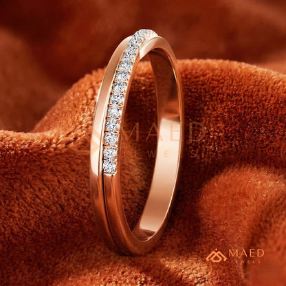 Scattered Baguette & Round Cut Diamond Wedding Band | Mosaic Cluster Anniversary Ring in Silver, 14K Gold, & Rose Gold