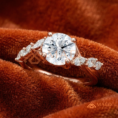 Marquise Leaf Clustered Vine Engagement Ring in 14K Gold, Rose Gold & Silver