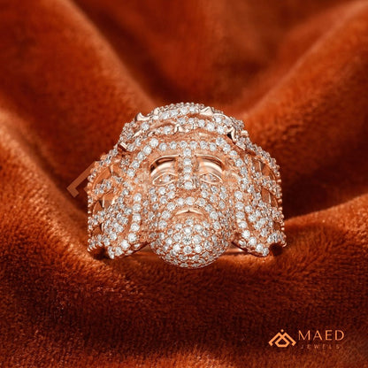 Men's Fully Iced-Out Jesus Piece Ring | Sterling Silver, 14K Gold & Rose Gold