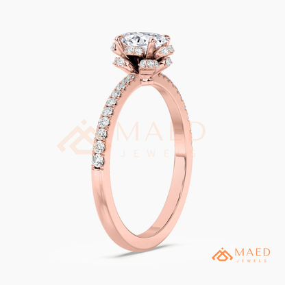 Vintage Oval Cut Halo Engagement Ring in 14K Gold, Rose Gold & Silver