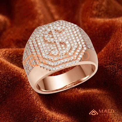 Men's Iced-Out Dollar Sign Signet Ring | Sterling Silver, 14K Gold & Rose Gold