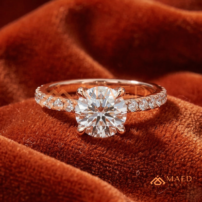Classic Round Cut Solitaire Engagement Ring with Pavé Diamond Band