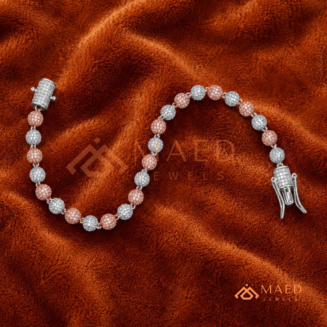 Iced-Out Pavé Ball Tennis Bracelet – 925 Silver, Gold & Rose Gold