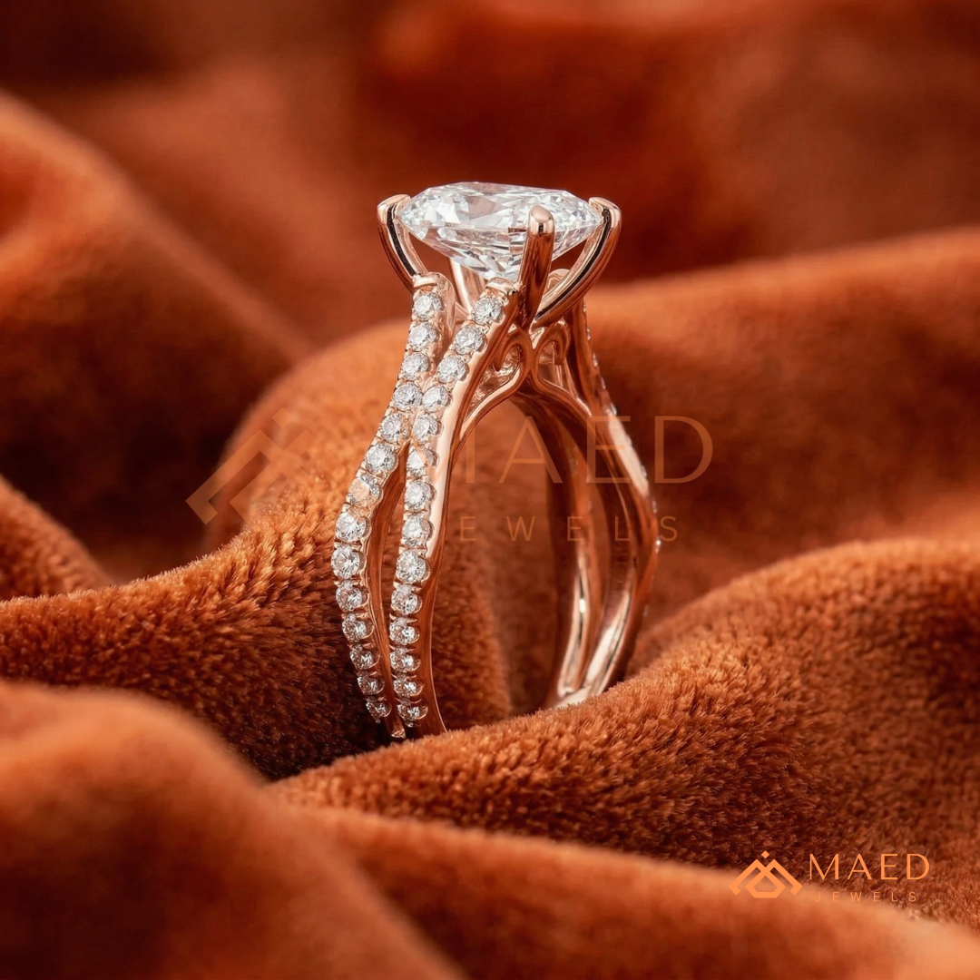 Radiant Cut Criss-Cross Engagement Ring in Sterling Silver, 14K Gold & 14K Rose Gold