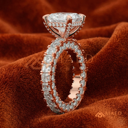 Classic Asscher Cut Solitaire Engagement Ring with Eternity Band Shank in Silver, 14K Gold & Rose Gold