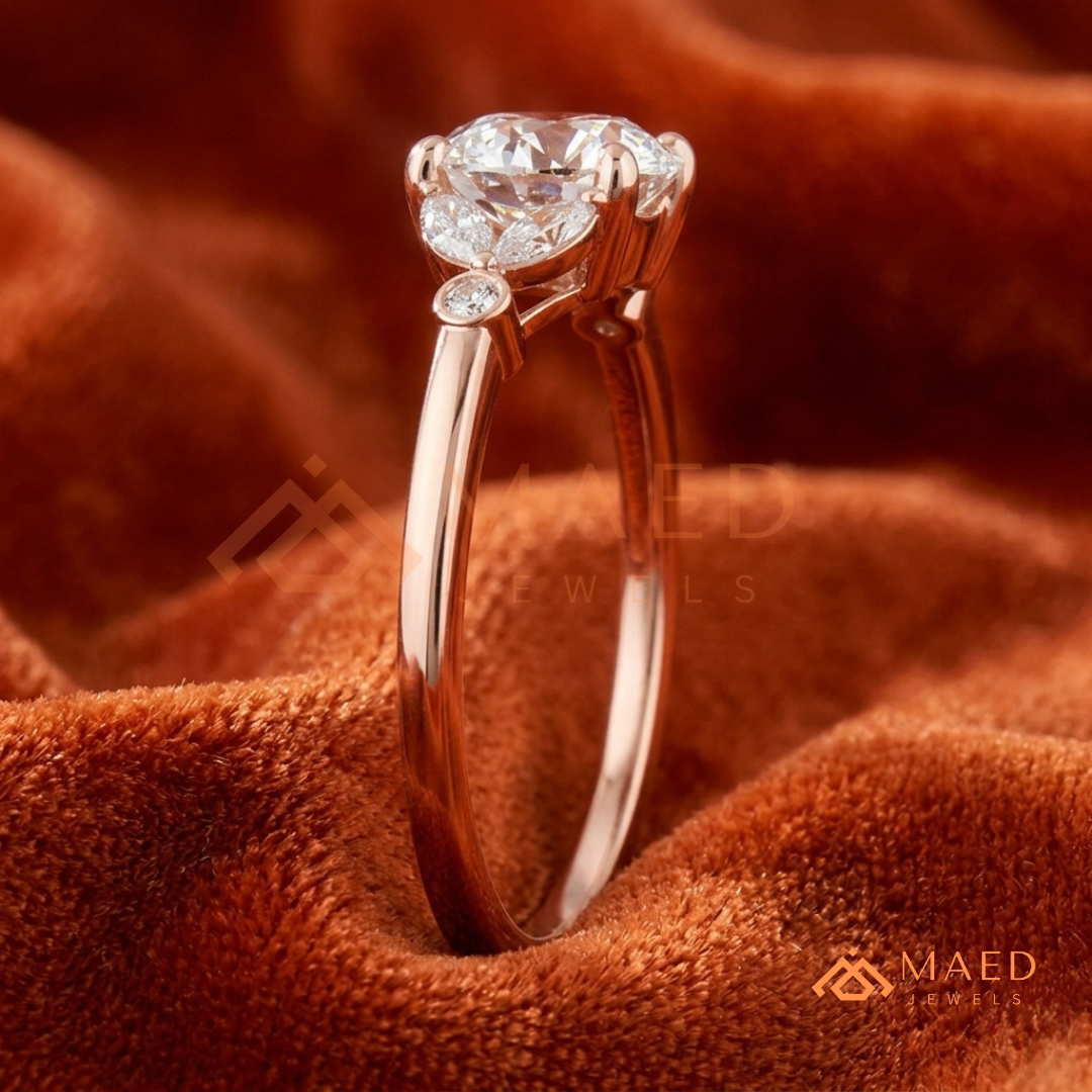 Vintage Marquise Flora Diamond Simulant Ring in 14K Yellow Gold, Rose Gold & Silver