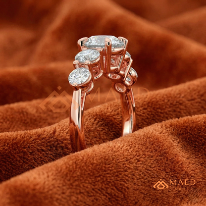 Round Cut 5-Stone Graduated Engagement Ring in Sterling Silver, 14K Gold & 14K Rose Gold