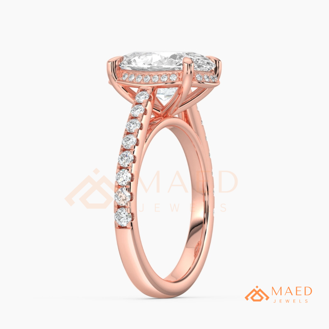 Oval Cut Hidden Halo Engagement Ring | Pavé Band in 14k Gold, Rose Gold & Silver