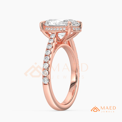 Oval Cut Hidden Halo Engagement Ring | Pavé Band in 14k Gold, Rose Gold & Silver