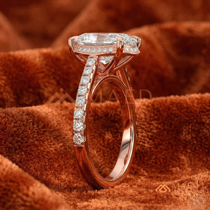 Oval Cut Hidden Halo Engagement Ring | Pavé Band in 14k Gold, Rose Gold & Silver