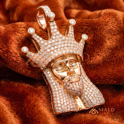 Iced Out King Jesus Head Statement Pendant | Silver, 14K Yellow & Rose Gold