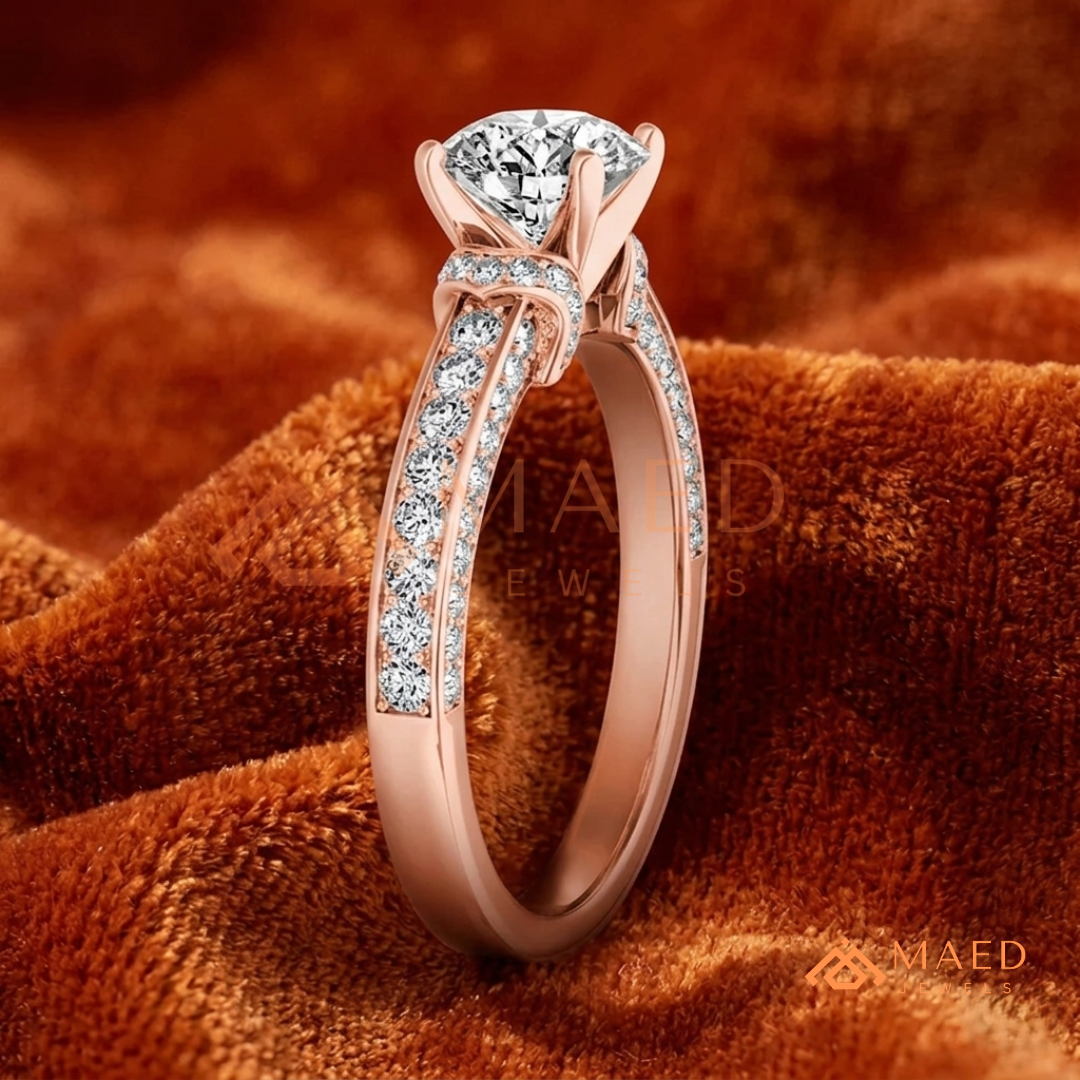 Classic Round Brilliant Solitaire Engagement Ring with Pavé Band