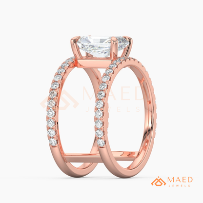 Radiant Cut Double Band Engagement Ring | Floating Open Spacer Pavé Cuff