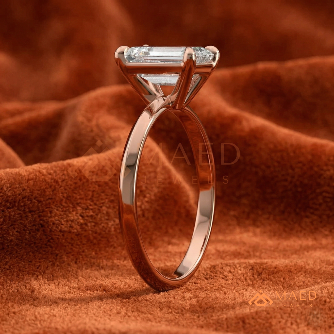 Classic Emerald Cut Solitaire Engagement Ring with Knife-Edge Band in Silver, 14K Gold & Rose Gold