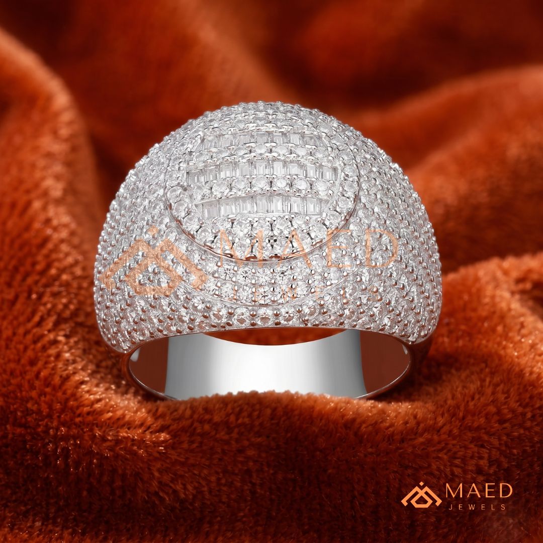 Heavy Square Iced Baguette Signet Ring – 925 Silver, 14K Gold & Rose Gold