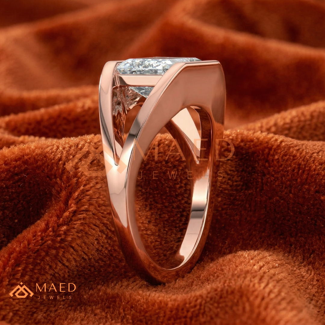 East West Emerald Cut Engagement Ring | Modern Architectural Bezel Ring | 14K Gold, Rose Gold & Sterling Silver