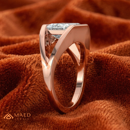 East West Emerald Cut Engagement Ring | Modern Architectural Bezel Ring | 14K Gold, Rose Gold & Sterling Silver