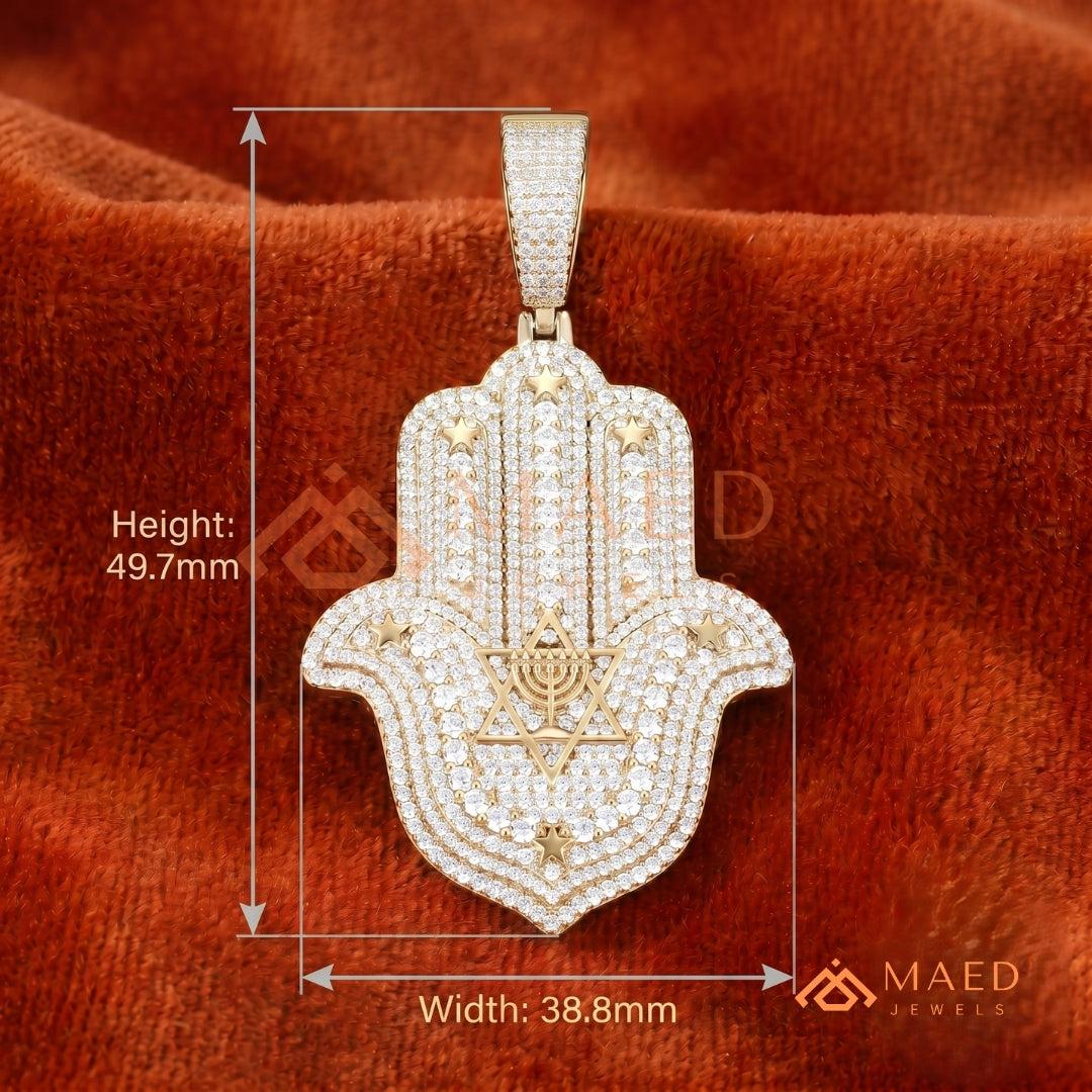 Iced Out Hamsa Hand Pendant Necklace | Sterling Silver, 14K Gold & Rose Gold