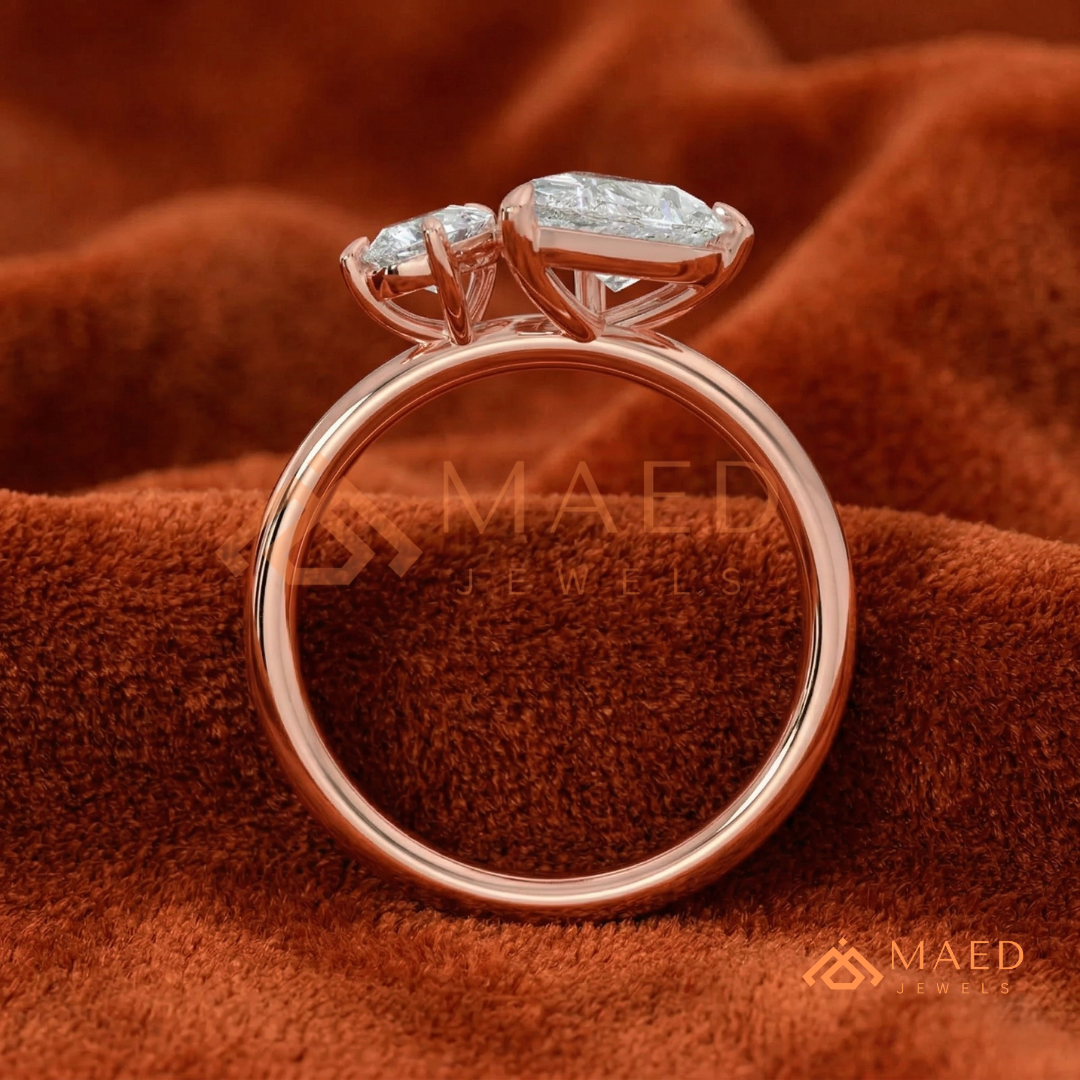 Toi et Moi Dual Pear Cut Bypass Engagement Ring in 14K Gold, Rose Gold & Silver