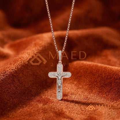 Heavy Micro Pavé Jesus Christ Cross Charm – Dual-Tone Statement Pendant