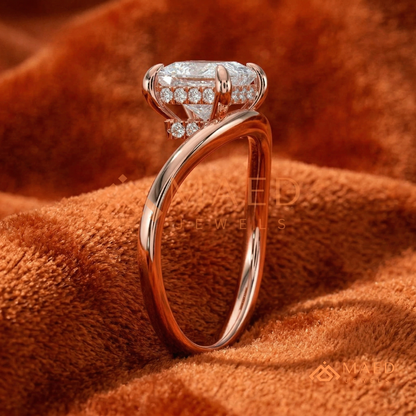 Princess Cut V-Band Solitaire Engagement Ring in 14K Gold, Rose Gold & Silver