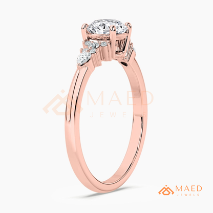 Round Cut Cluster Engagement Ring in 14K Gold, Rose Gold & Silver | Vintage Pear Accent Moissanite Ring for Women
