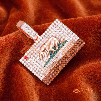 California Republic Bear Diamond Pendant - 14K Gold, Rose Gold & Sterling Silver Hip Hop Charm