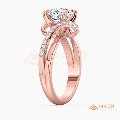Round Cut Diamond Bypass Engagement Ring in Sterling Silver, 14K Gold & Rose Gold
