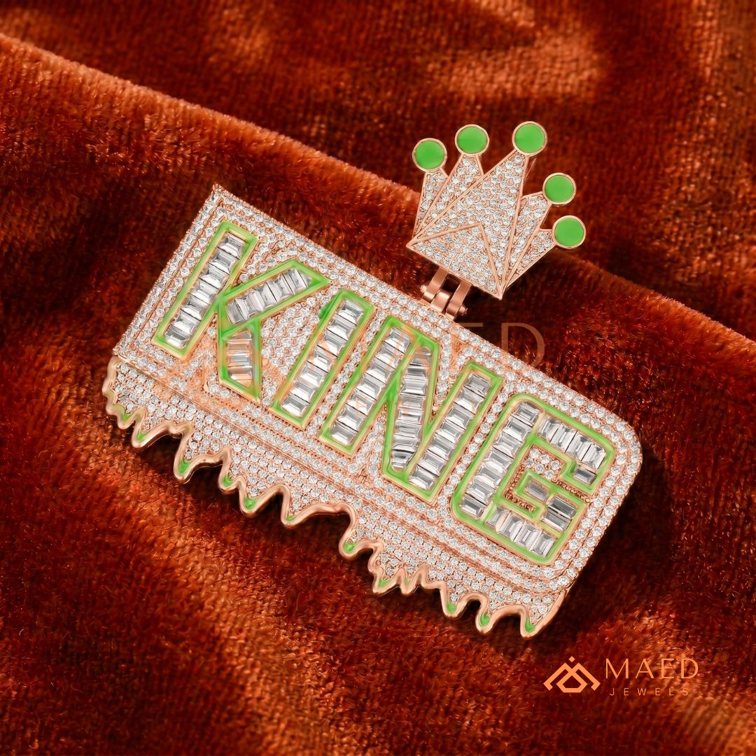 "King" Drip Statement Pendant –  14K Gold, Rose Gold & Sterling Silver with Hand-Set VVS Stones & Enamel Accents