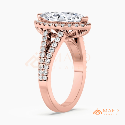 Marquise Cut Halo Engagement Ring | Split Shank Pave Band in 14K Gold & Silver