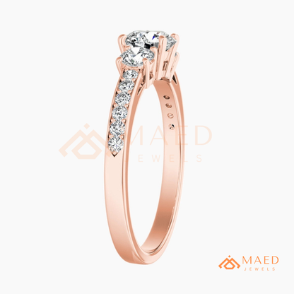 Round Cut 3-Stone Engagement Ring in 14K Gold, Rose Gold & Silver | Classic Three Stone Pave Moissanite Ring for Women