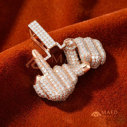 Ice Out Middle Finger Hand Gesture Pendant – Bold Statement Streetwear Jewelry