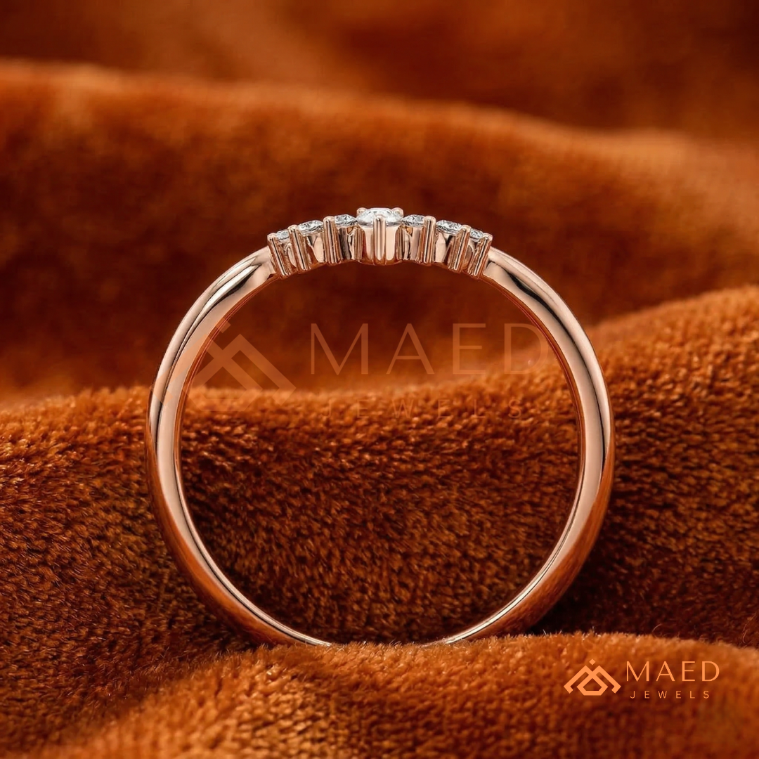 Pear and Round Cluster Curved Stackable Anniversary Ring – Silver, Yellow & Rose Gold