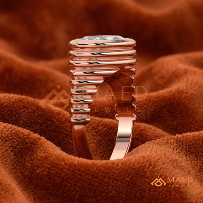 East-West Marquise Bezel Engagement Ring | Fluted Band in 14K Gold, Rose Gold & Silver