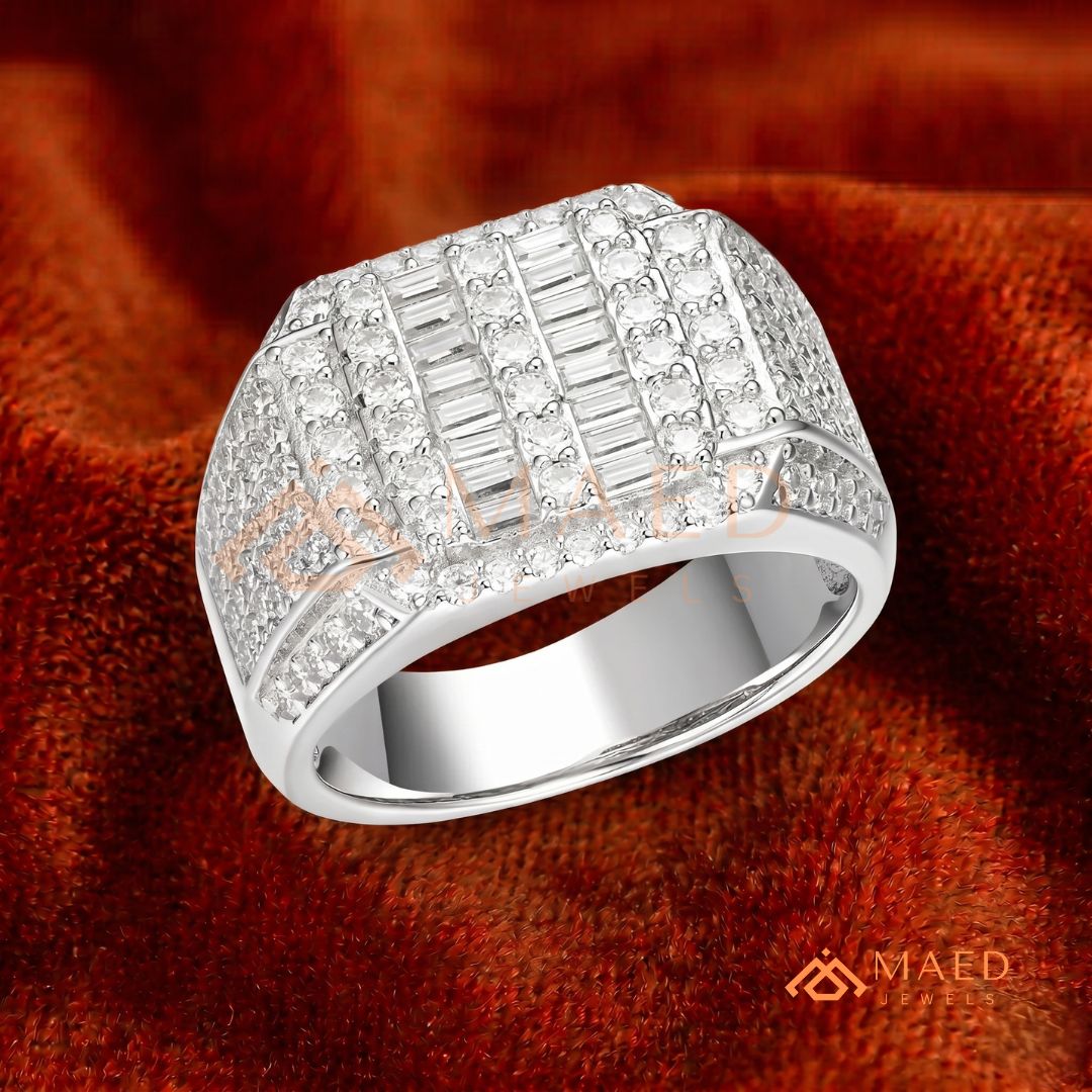Men's Alternating Baguette & Pave Diamond Ring | Silver, 14K Gold & Rose Gold