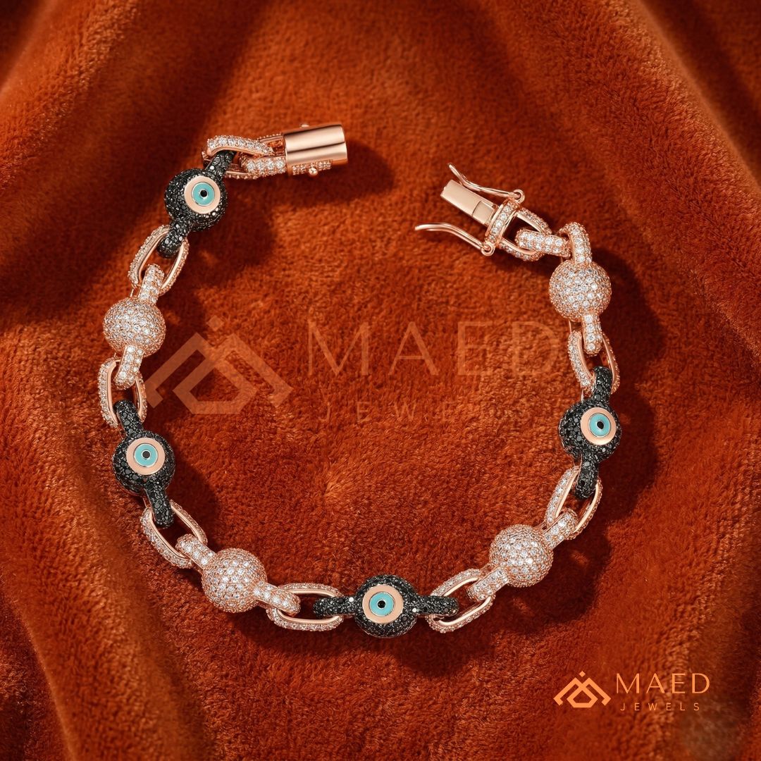 Luxury Diamond & Black Spinel Evil Eye Link Chain Bracelet