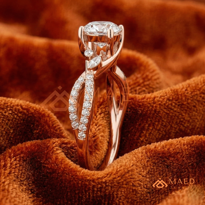 Enchanted Vine Round Brilliant Cluster Ring in 14K Yellow Gold, Rose Gold & Silver