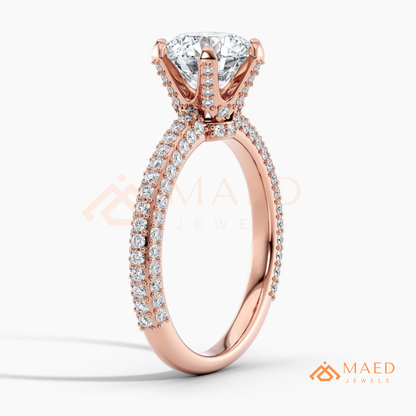 Oval Cut Engagement Ring | Triple Row Micro Pave Band in 14K Gold & Sterling Silver