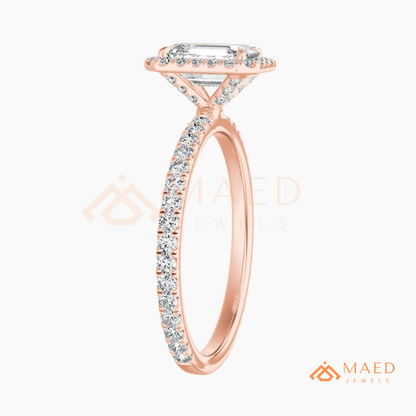 Emerald Cut Halo Engagement Ring in Sterling Silver, 14K Gold & 14K Rose Gold