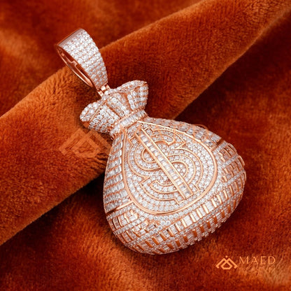 Fully Iced Out Money Bag Pendant – Baguette & Micro Pave Hip Hop Necklace