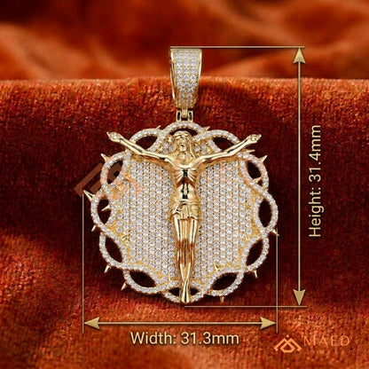 Iced Out Crown of Thorns Jesus Piece Pendant - Available in Silver, 14K Gold & 14K Rose Gold