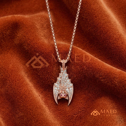 Vampire Bat Diamond Cluster Statement Charm – Red Eye Halloween Pendant