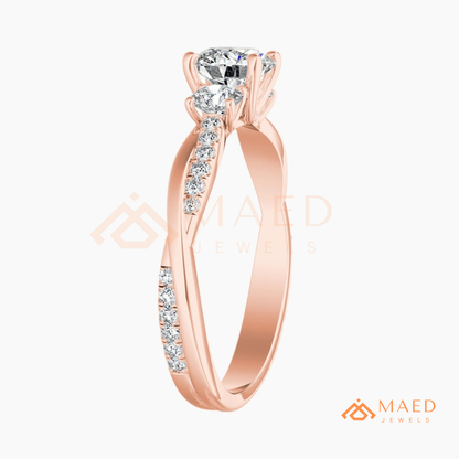 Classic 3-Stone Twisted Pavé Diamond Simulant Ring in Gold, Rose Gold & Silver