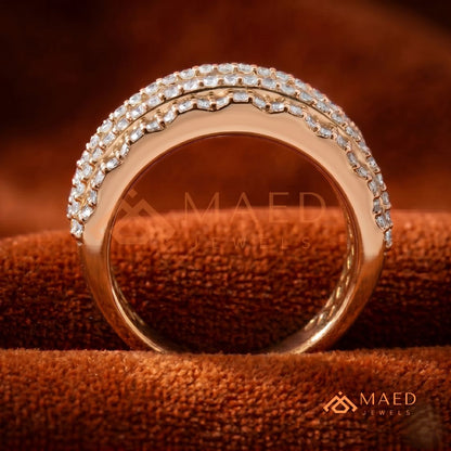 5-Row Hybrid Eternity Cigar Ring – Silver, 14K Yellow & Rose Gold