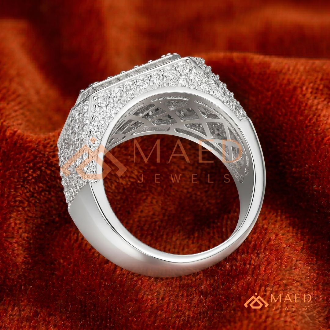 Men's Square Pave & Baguette Diamond Ring | Silver, 14K Gold & Rose Gold