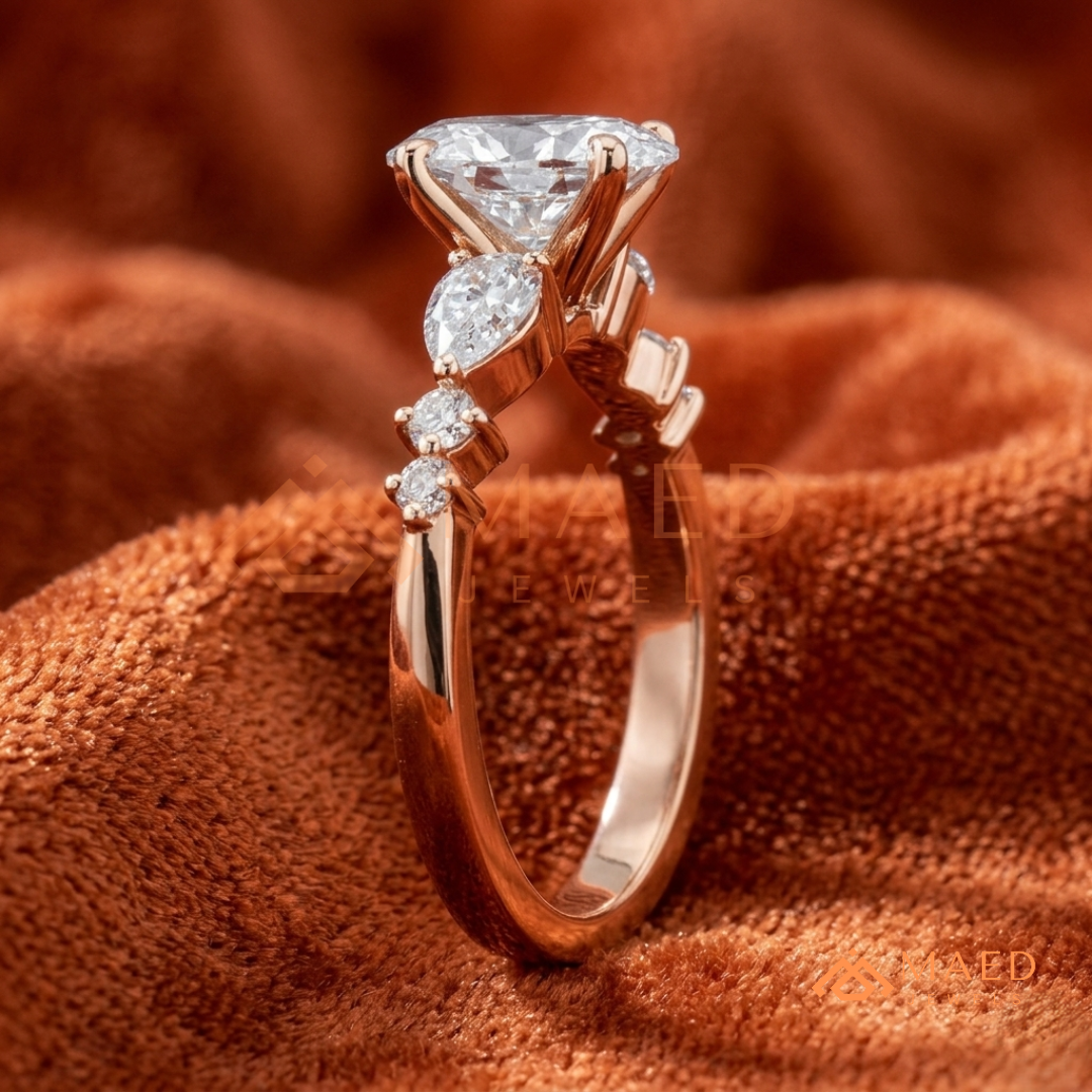 Devotion Oval and Pear Cut Multi-Stone Ring in 14K Yellow Gold, Rose Gold & Silver