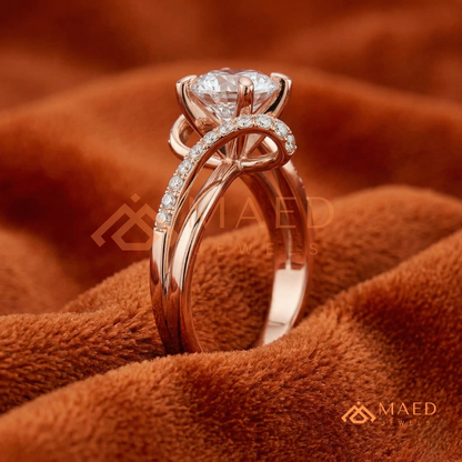 Round Cut Diamond Bypass Engagement Ring in Sterling Silver, 14K Gold & Rose Gold