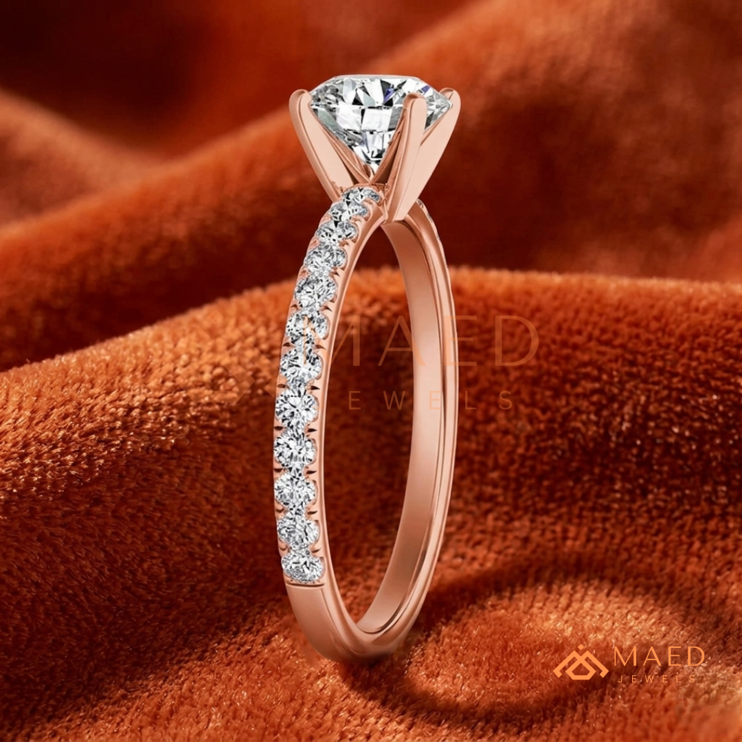 Oval Cut Moissanite Engagement Ring in 14K Gold, Rose Gold & Sterling Silver | Pave Diamond Simulant Wedding Band
