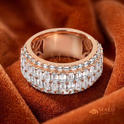 Multi-Row Emerald Cut Diamond Eternity Band in Silver, 14K Yellow & Rose Gold