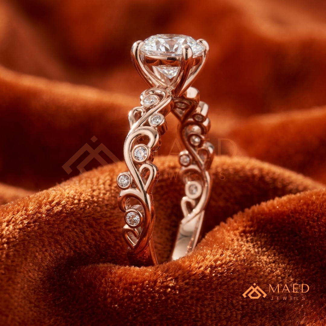 Enchanted Princess Cut Scroll Diamond Simulant Ring in 14K Yellow Gold, Rose Gold & Silver